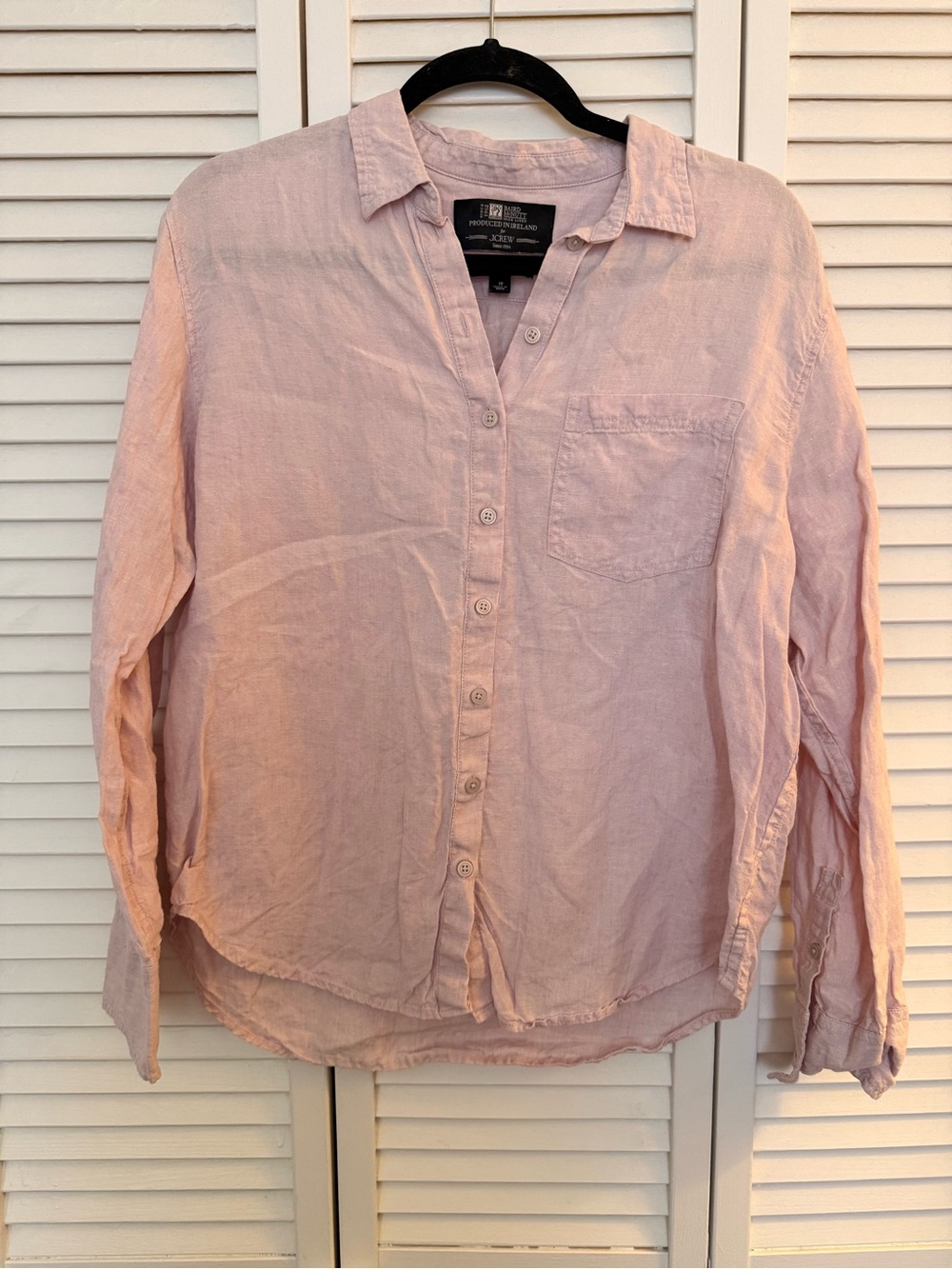 J Crew Irish Linen Button Front Shirt - Pale Pink